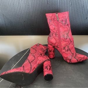 Cape Robbin Pink Snakeskin Ankle Booties